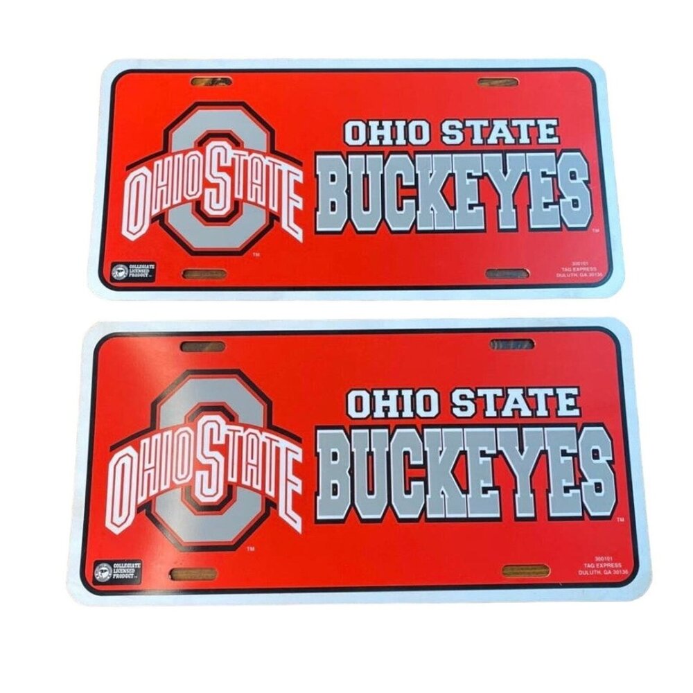 Vintage Ohio State Buckeyes Plastic License Plate tag by Tag Express Football